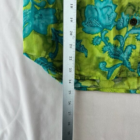 Carole Little Blouse Womens Sz S Short Sleeve Button Up Retro Floral Apple Green - Picture 8 of 11